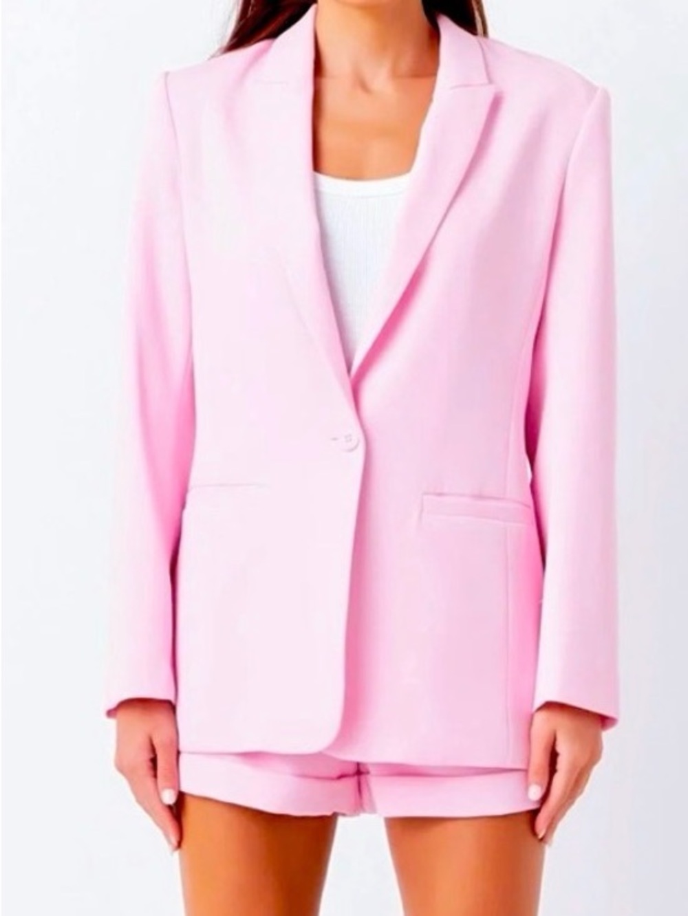 Endless Rose Pastel Pink Tailored Single-Button Blazer